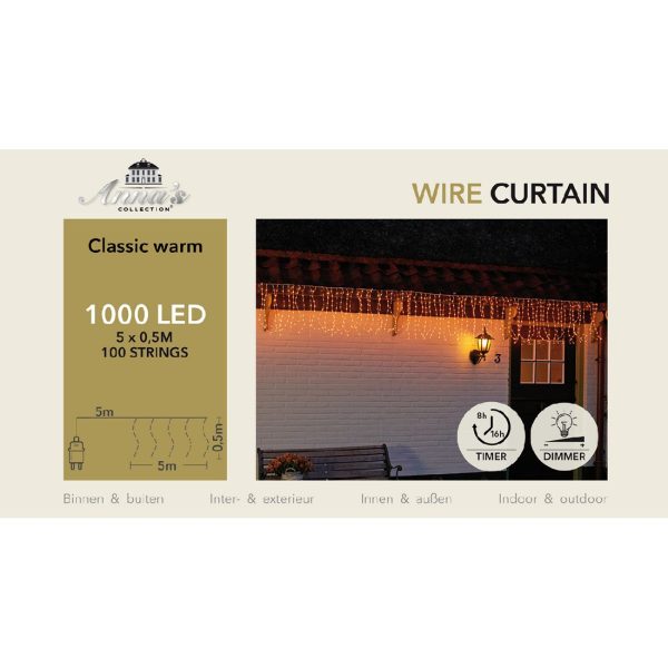 Φωτακια Κουρτινα Συρμα ICICLE 1000 LED CLASSIC WARM-TRANSPARENT CABLE (5X0,5M) [100 STRINGS]