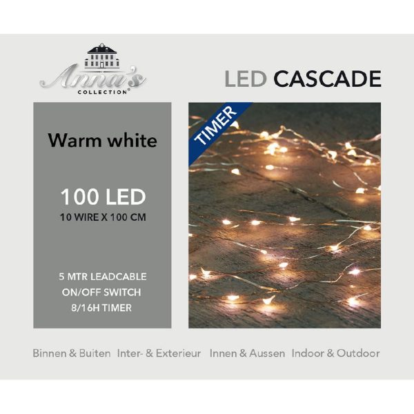 Φωτακια Δεσμη 100LED⁄10X1M, DC3V⁄IP44 Εξωτερικου Χωρου, Ασημι Συρμα Θερμο Λευκο Φως 5μ Διαφ.καλωδιο,