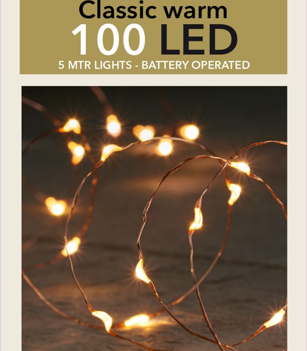 Φωτακια 100 LED INDOOR, 5M Χαλκινο Συρμα Σε PVC Κουτακι Με 3 Μπαταριες