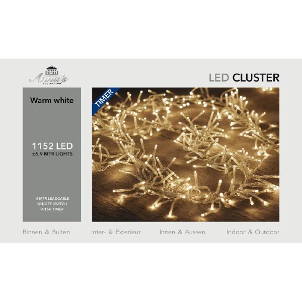 Φωτακια 1152LED CLUSTER 6,9M Θερμο Λευκο Εξωτ Χωρου-4M Διαφανες LEADCABLE 36V⁄IP44 Μετασχημ 7.2VA