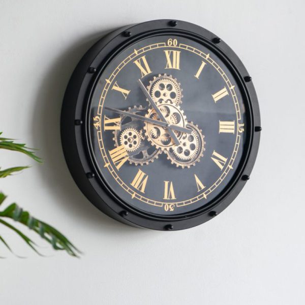 Artekko Clock Ρολόι Τοίχου Μέταλλο Γυαλί Μαύρο Χρυσό (50x50x9)cm