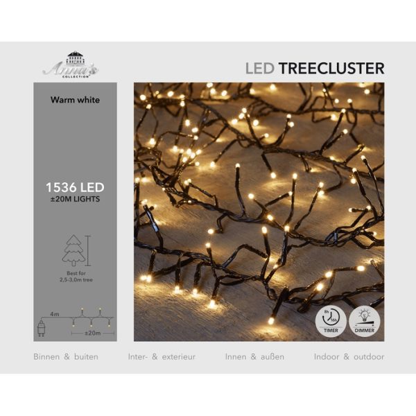 Φωτακια 1536LED TREECLUSTER 20M⁄ Θερμο Λευκο – 4MTR LEADCABLE – 36V⁄IP44 TRANSFORMER 9VA WITH ON⁄ 8⁄