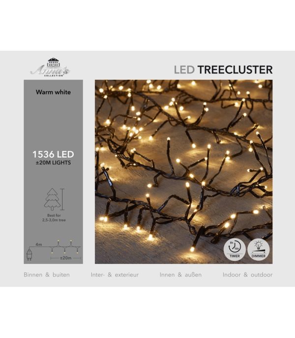 Φωτακια 1536LED TREECLUSTER 20M⁄ Θερμο Λευκο – 4MTR LEADCABLE – 36V⁄IP44 TRANSFORMER 9VA WITH ON⁄ 8⁄