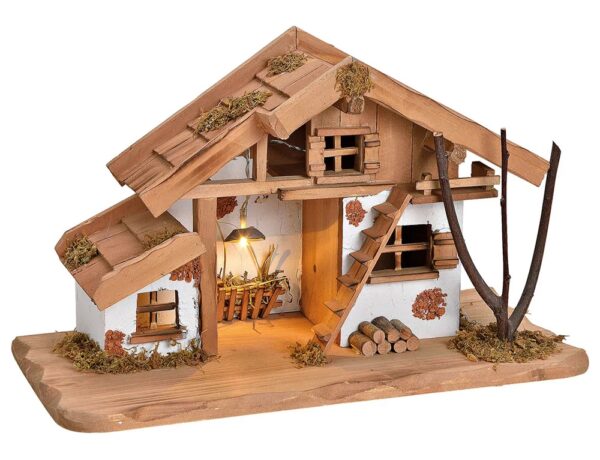 Φάτνη Χριστουγέννων NATIVITY BARN WITH LED, NATURAL WOOD, 29X23X19CM