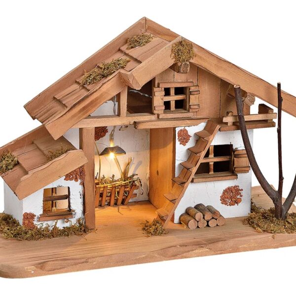 Φάτνη Χριστουγέννων NATIVITY BARN WITH LED, NATURAL WOOD, 29X23X19CM