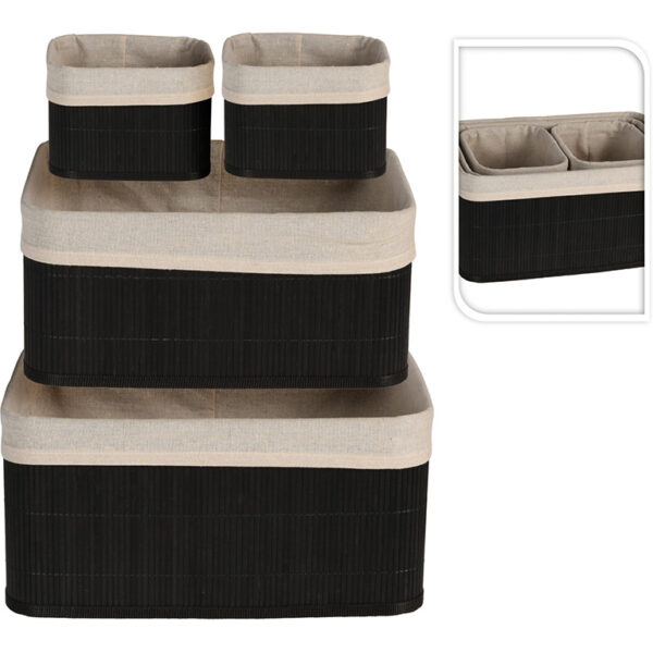 Καλάθια BASKET SET H&AMP;S COLLECTION BAMBOO LINEN BLACK HX910