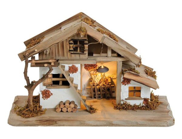 Φάτνη Χριστουγέννων NATIVITY BARNWITH LED, NATURAL WOOD, (W⁄H⁄D) ) 29X