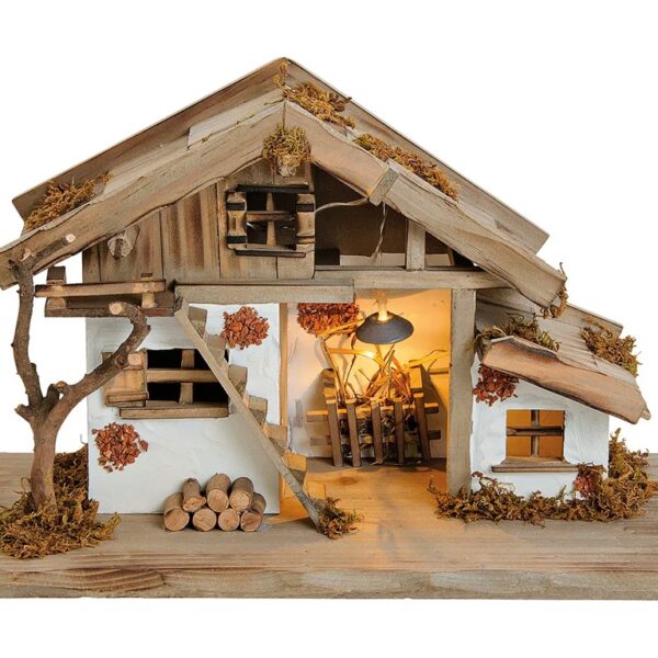 Φάτνη Χριστουγέννων NATIVITY BARNWITH LED, NATURAL WOOD, (W⁄H⁄D) ) 29X