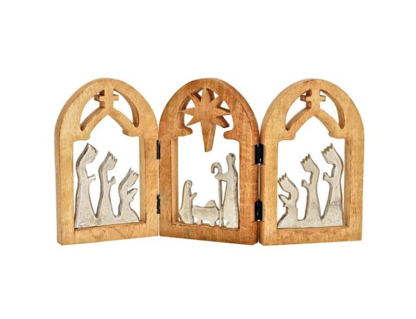 Φάτνη Χριστουγέννων NATIVITY SCENE IN HINGED MANGO WOOD WINDOW