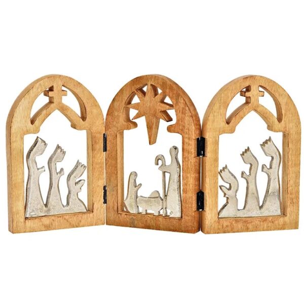 Φάτνη Χριστουγέννων NATIVITY SCENE IN HINGED MANGO WOOD WINDOW